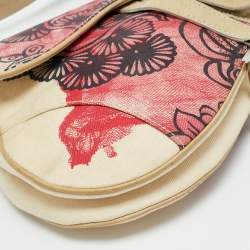 مملوكة مسبقًا حقيبة ديور سادل قماش مطبوع أبيض/أحمر إصدار محدود ٢٠٣