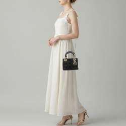 Pre Owned Dior Embroidered Beads Lady Dior Mini Leather and Suede Tote