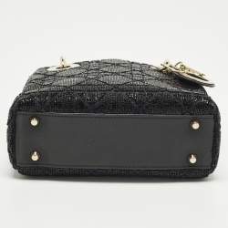 Pre Owned Dior Embroidered Beads Lady Dior Mini Leather and Suede Tote