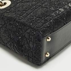 Pre Owned Dior Embroidered Beads Lady Dior Mini Leather and Suede Tote