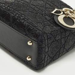 Pre Owned Dior Embroidered Beads Lady Dior Mini Leather and Suede Tote