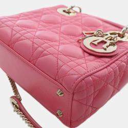 مملوكة مسبقًا حقيبة ديور ليدي ديور صغيرة وردية جلد خروف كاناج