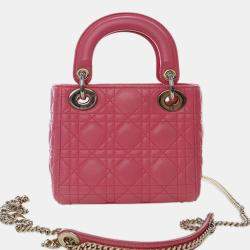 مملوكة مسبقًا حقيبة ديور ليدي ديور صغيرة وردية جلد خروف كاناج