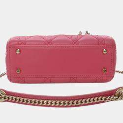 مملوكة مسبقًا حقيبة ديور ليدي ديور صغيرة وردية جلد خروف كاناج