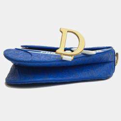 Pre Owned حقيبة ديور سرج مثقبة جلد عجل أزرق/أبيض متوسطة