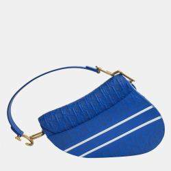 Pre Owned حقيبة ديور سرج مثقبة جلد عجل أزرق/أبيض متوسطة