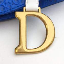 Pre Owned حقيبة ديور سرج مثقبة جلد عجل أزرق/أبيض متوسطة