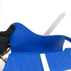 Pre Owned حقيبة ديور سرج مثقبة جلد عجل أزرق/أبيض متوسطة