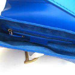 Pre Owned حقيبة ديور سرج مثقبة جلد عجل أزرق/أبيض متوسطة