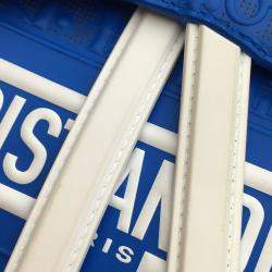 Pre Owned حقيبة ديور سرج مثقبة جلد عجل أزرق/أبيض متوسطة