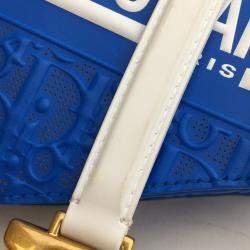 Pre Owned حقيبة ديور سرج مثقبة جلد عجل أزرق/أبيض متوسطة