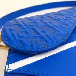 Pre Owned حقيبة ديور سرج مثقبة جلد عجل أزرق/أبيض متوسطة