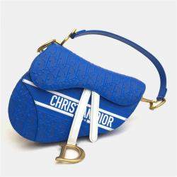 Pre Owned حقيبة ديور سرج مثقبة جلد عجل أزرق/أبيض متوسطة