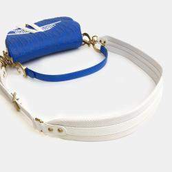 Pre Owned حقيبة ديور سرج مثقبة جلد عجل أزرق/أبيض متوسطة