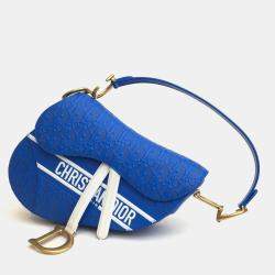 Pre Owned حقيبة ديور سرج مثقبة جلد عجل أزرق/أبيض متوسطة