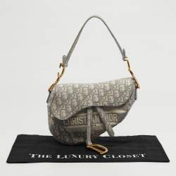 Pre Owned حقيبة كتف ديور سادل كانفاس مطرز أوبليك رمادي/أوف وايت