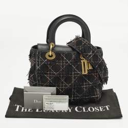 Pre Owned حقيبة يد ديور ليدي ديور متوسطة شرابة خرزية جلد كاناج أسود