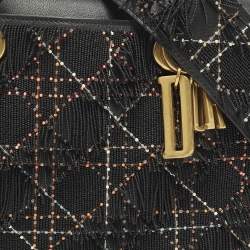 Pre Owned حقيبة يد ديور ليدي ديور متوسطة شرابة خرزية جلد كاناج أسود