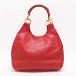Pre Owned Dior 61 Crystal Embellished Red Leather and Suede Hobo