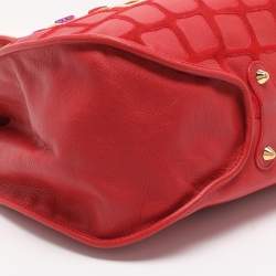 Pre Owned Dior 61 Crystal Embellished Red Leather and Suede Hobo