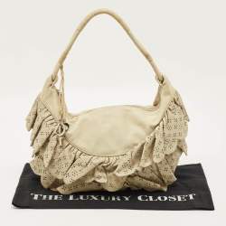 Pre Owned Dior Gypsy Ruffle Olive Large Green Leather Hobo