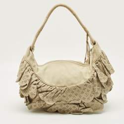 Pre Owned Dior Gypsy Ruffle Olive Large Green Leather Hobo