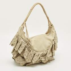 Pre Owned Dior Gypsy Ruffle Olive Large Green Leather Hobo