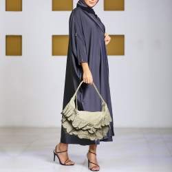 Pre Owned Dior Gypsy Ruffle Olive Large Green Leather Hobo