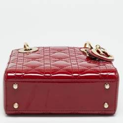 Pre Owned حقيبة يد توت ديور ليدي ديور صغيرة جلد كاناج سوداء لامعة