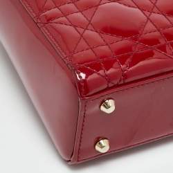 Pre Owned حقيبة يد توت ديور ليدي ديور صغيرة جلد كاناج سوداء لامعة