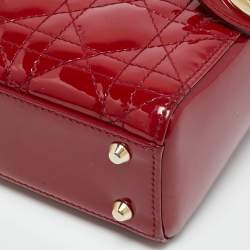 Pre Owned حقيبة يد توت ديور ليدي ديور صغيرة جلد كاناج سوداء لامعة