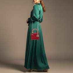 Pre Owned حقيبة يد توت ديور ليدي ديور صغيرة جلد كاناج سوداء لامعة