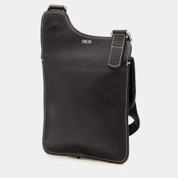 Pre Owned حقيبة رسول مسطحة ديور جلد عجل محبب أسود