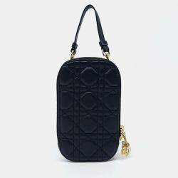 Pre Owned حقيبة كروس بودي ديور حافظة هاتف جلد أسود