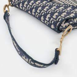 مملوكة مسبقًا Dior Navy Blue Fabric Oblique Saddle Bag