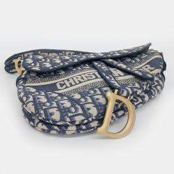 مملوكة مسبقًا Dior Navy Blue Fabric Oblique Saddle Bag