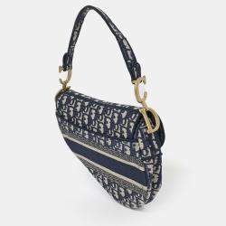 مملوكة مسبقًا Dior Navy Blue Fabric Oblique Saddle Bag