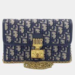 مملوكة مسبقًا Dior Navy Blue Fabric Oblique Dior Addict Shoulder Bag