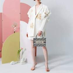 Pre Owned حقيبة يد ديور ميني كتاب كنفاس أوبليك أزرق بحري