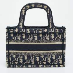 Pre Owned حقيبة يد ديور ميني كتاب كنفاس أوبليك أزرق بحري