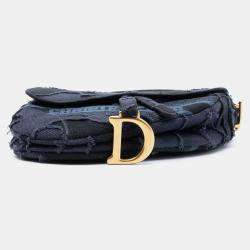 Pre Owned Dior Blue Camouflage Embroidered Canvas Saddle Bag