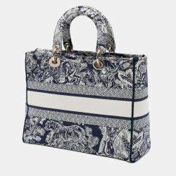 Pre Owned Dior Blue Large Embroidered Canvas Toile de Jouy Lady D Lite