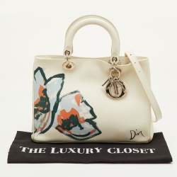 مملوكة مسبقًا Dior Diorissimo Medium White Leather Flower Print Shopper Tote