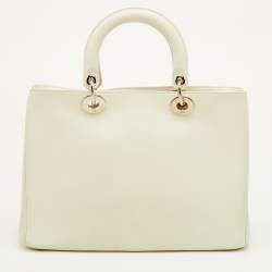 مملوكة مسبقًا Dior Diorissimo Medium White Leather Flower Print Shopper Tote