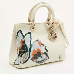مملوكة مسبقًا Dior Diorissimo Medium White Leather Flower Print Shopper Tote