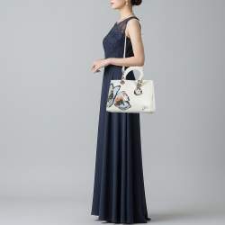 مملوكة مسبقًا Dior Diorissimo Medium White Leather Flower Print Shopper Tote