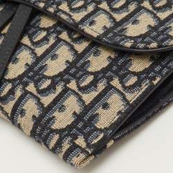مملوكة مسبقًا Dior Saddle Navy Blue Oblique Canvas and Leather Wallet On Chain