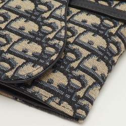 مملوكة مسبقًا Dior Saddle Navy Blue Oblique Canvas and Leather Wallet On Chain