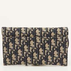 مملوكة مسبقًا Dior Saddle Navy Blue Oblique Canvas and Leather Wallet On Chain