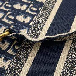 مملوكة مسبقًا Dior Oblique Embroidery Book Tote Navy Canvas Calf Leather Size Small